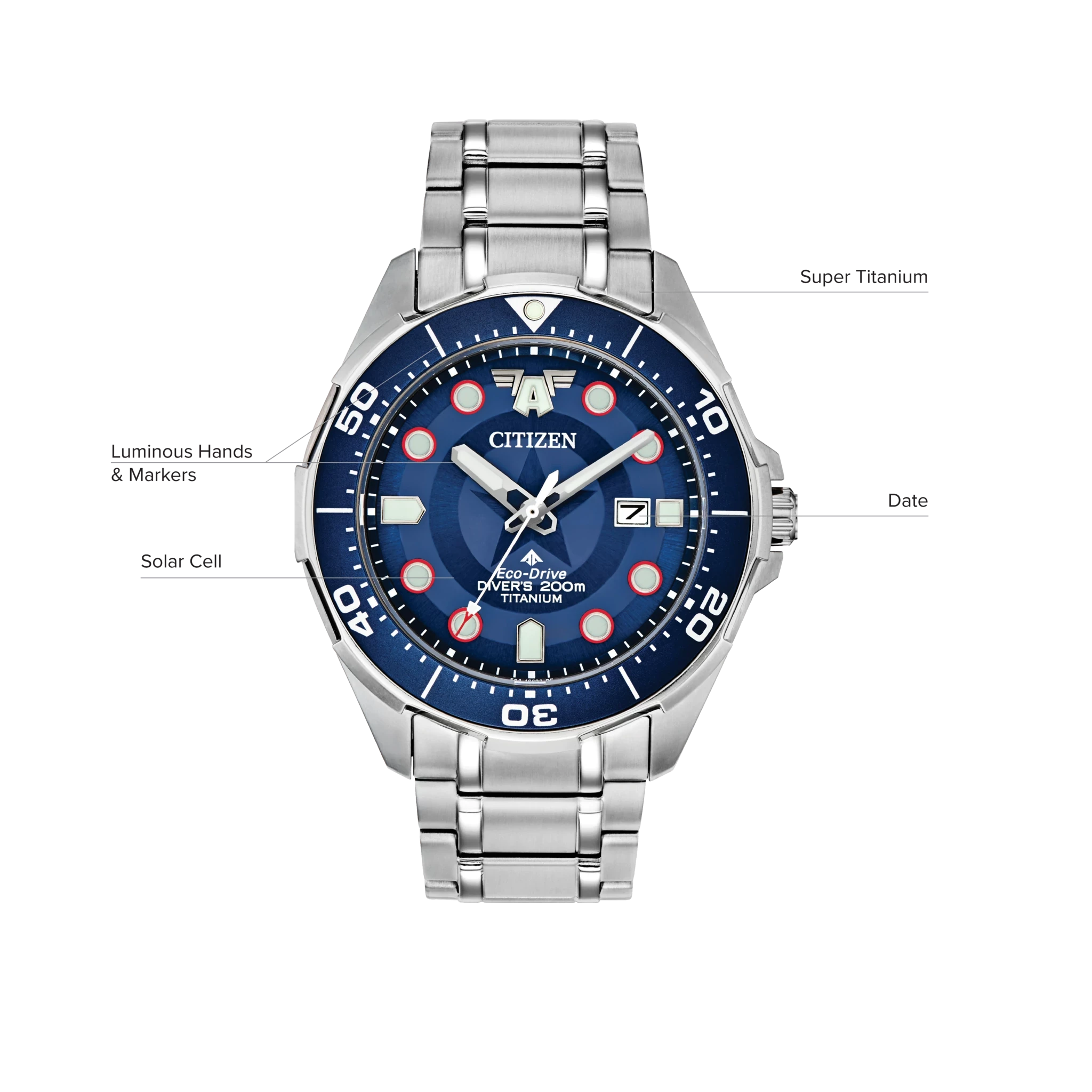 CITIZEN マーベルモデル BN0208-54W Captain America Blue Dial Super Titanium Bracelet BN0208-54W | CITIZEN